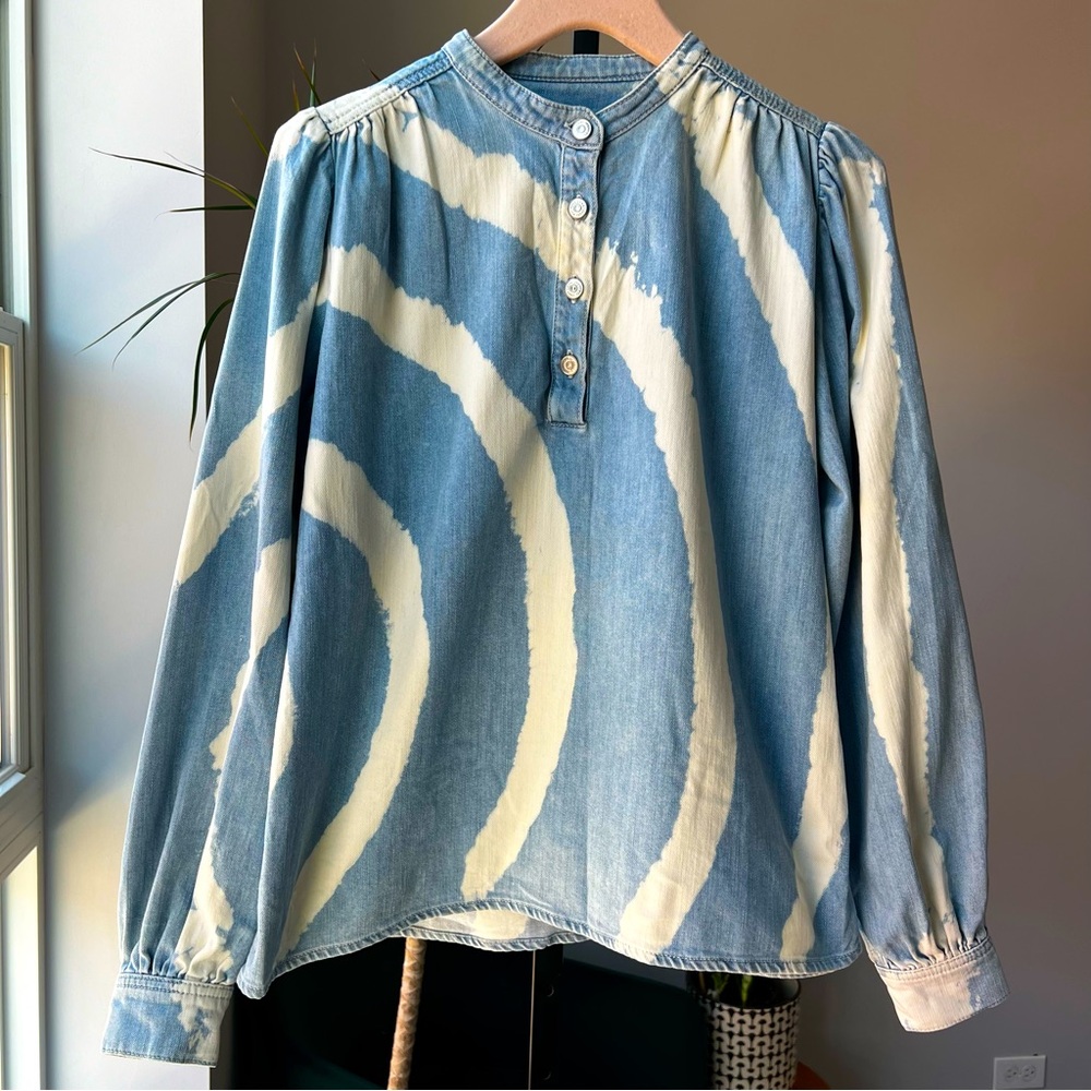 GANNI Tie Dye Bleach Denim Button Up Shirt - Size 38